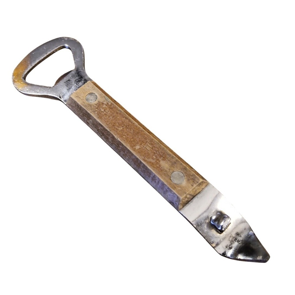Wood Handle Bottle Can Opener Camp Soda Pop Beer Vintage Collectable Taiwan